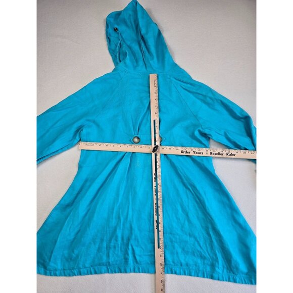 For Cynthia Womens Teal Hooded Button-Up Jacket M 100% Linen Lagenlook - Picture 5 of 5